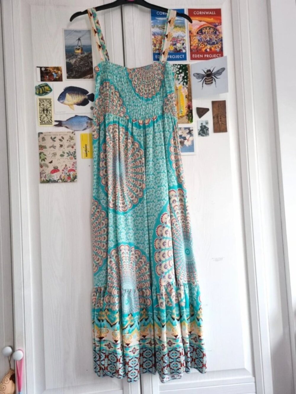 Aqua blue patterned midi dress